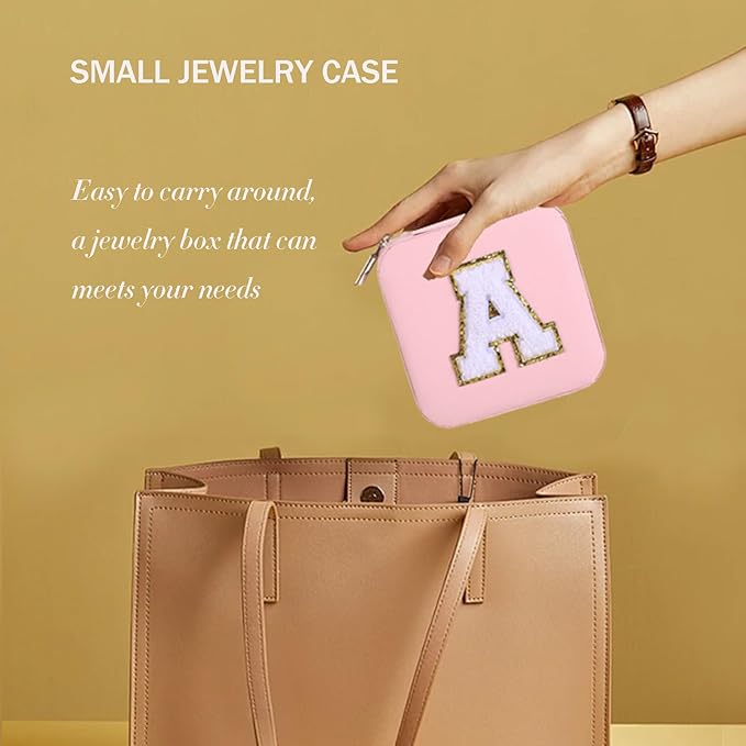 Small Jewelry Box Travel Jewelry Case Jewelry Holder Organizer,Travel Essentials Box Jewelry Organizer,Personalized Birthday Gifts for Teen Girls Women Initial X, X-pink