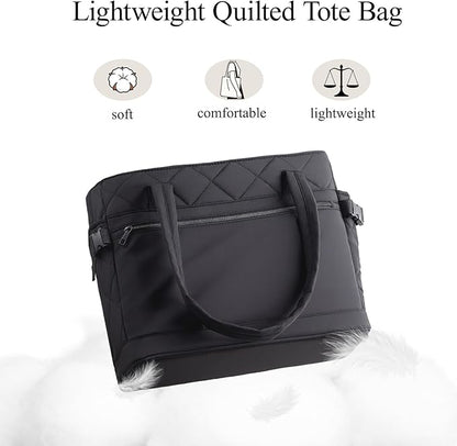 Puffer Tote Bag for Women, Work Bag with Cup Holder, Teacher Bag with Compartments, Quilted Tote Bag with Zipper for Travel