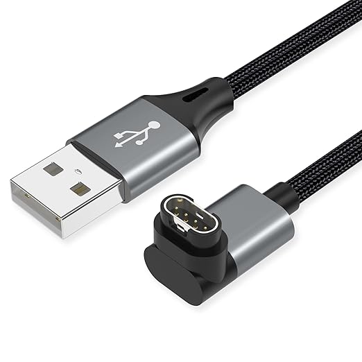 AGVEE 1.5ft Short Charger for Garmin Watch, L-Shape Charging Cable for Fenix, Forerunner, Vivoactive, Instinct, Venu, Tactix, Approach, D2, Quatix Series, Right Angle Braided, Dark Gray