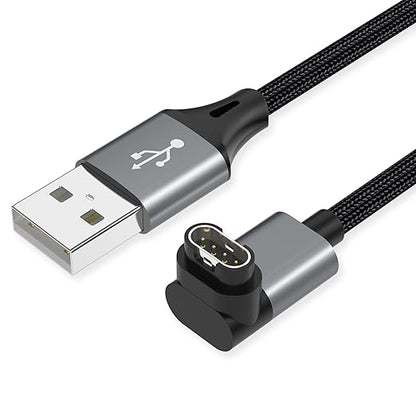 AGVEE 6.6ft Charger for Garmin Watch, L-Shape Charging Cable for Fenix, Forerunner, Vivoactive, Instinct, Venu, Tactix, Approach, D2, Quatix Series, Right Angle Braided, Dark Gray