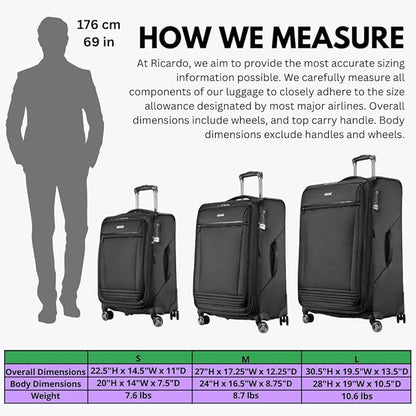Ricardo Beverly Hills Avalon Softside Medium Check-In Luggage Made with Sustainable 100% Recycled PET (rPET), Lightweight, Eco-Friendly Travel, Expandable, Dual Spinner Wheels, Black, 24-inch