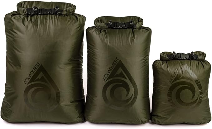 AquaQuest Rogue Dry Bag Set – 10 + 20 + 30L Olive Drab – 100% Waterproof Roll Top – Waterproof Roll Top