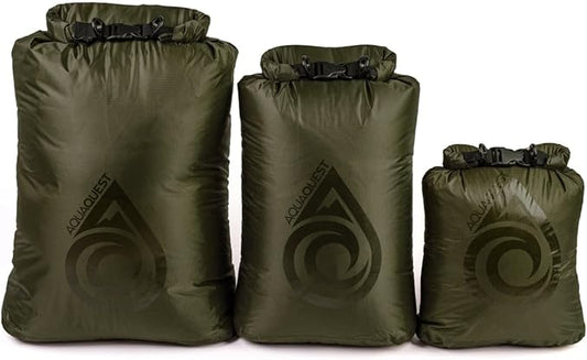 AquaQuest Rogue Dry Bag Set – 10 + 20 + 30L Olive Drab – 100% Waterproof Roll Top – Waterproof Roll Top