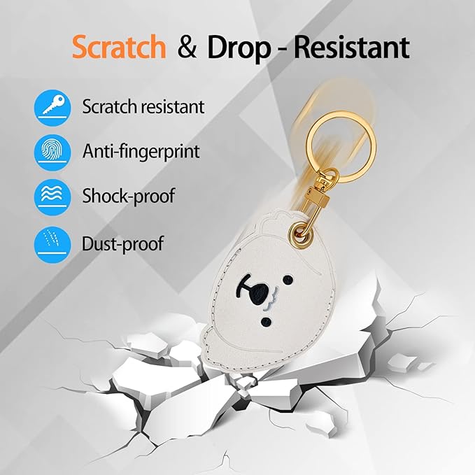 Leather Keychain Case Holder Compatible with Apple AirTag, GPS Airtag Keychain Finder Tracker with Key Ring, Anti-Scratch Protective Air Tag Cover