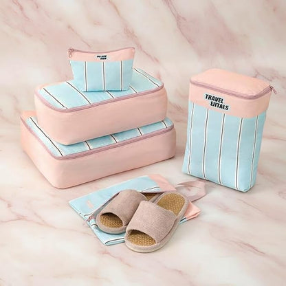 5-Piece Travel Packing Cube Set Luggage Organizer Bags for Clothes Shoes & Toiletries - Waterproof Durable Stylish Suitcase Organization (Pink)