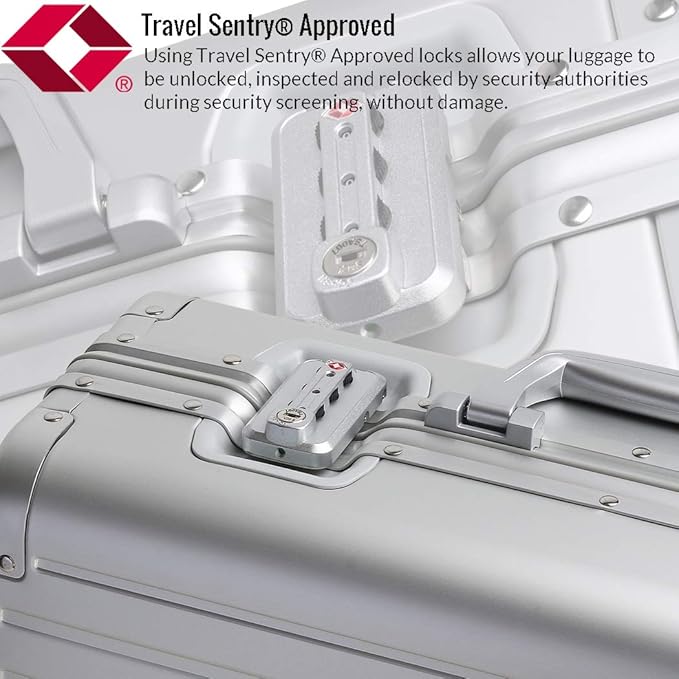 28-inch Aluminum Checked Suitcase: Silver - Full Metal Shell - Crush-Resistant & Burst-Proof, TSA Lock & Spinner Wheels for Business Travel - Men Women