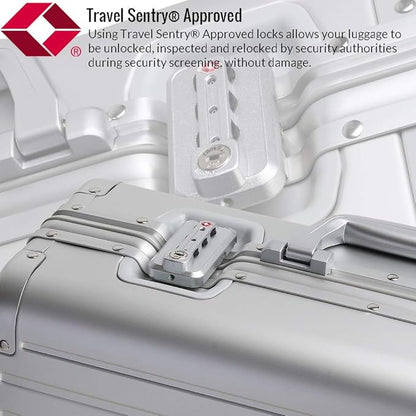 28-inch Aluminum Checked Suitcase: Silver - Full Metal Shell - Crush-Resistant & Burst-Proof, TSA Lock & Spinner Wheels for Business Travel - Men Women