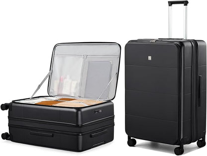 Hanke Hardside Expandable Large Checked Luggage, 28 Inch Top Opening Trunk Luggages with Spinner Wheels, All-PC Hard Shell Suitcase, Lightweight TSA Approved (Jet Black, 120L)