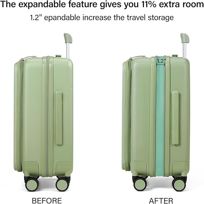 MILADA 24 Inch Expandable Top Opening Luggage with Spinner Wheels Medium Checked Suitcase with Wheels Hard Shell Trunk Suitcase TSA Approved Luggage for travel, Bamboo Green