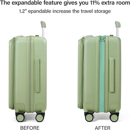 MILADA 24 Inch Expandable Top Opening Luggage with Spinner Wheels Medium Checked Suitcase with Wheels Hard Shell Trunk Suitcase TSA Approved Luggage for travel, Bamboo Green