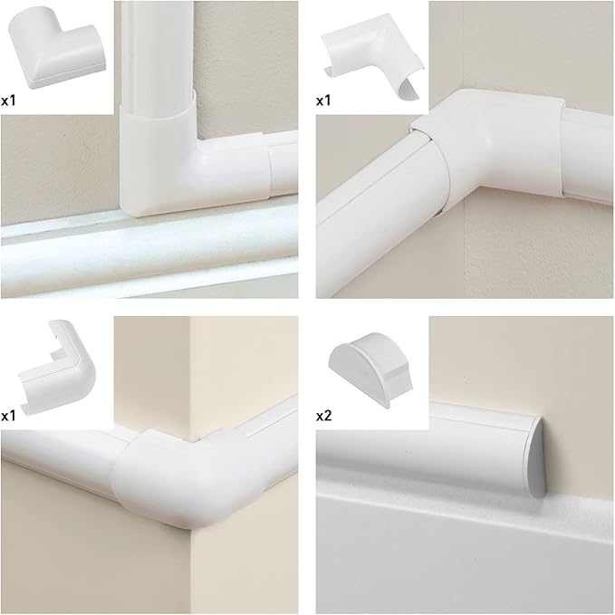 D-Line Large Cable Raceway Accessory Pack, Join 2in x 1in Cord Cover Lengths, 5 Accessories Included, Hide Cords Around a Variety of Angles - White