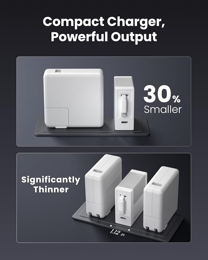 Gitryin Portable USB Phone Charger Block, Retractable Wall Charger with 33.5in Retractable Lightning Cable, 40W Fast Charging Block with USB C Port, Power Adapter with Foldable Plug for iPhone14/13/12