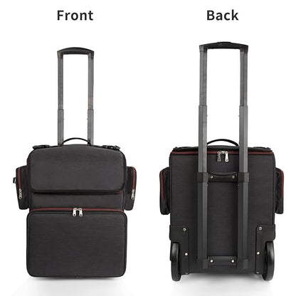 Large Makeup Train Case,Cosmetic Makeup Case for Hairstylist, Hairdresser Bag with Detachable Pouch,Heat Insulation and Anti-scalding Full layer for Hairdressing Tool Organizer Trolley with wheels