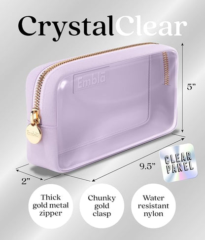 Embla London Makeup Bag Cosmetic Case, Clear Zipper Make Up Pouch and Toiletry Travel Tote, Cute Skincare Pouches for Women Girls, Preppy Purse Cosmetic Organizer, Small Makeup Bags, Lilac