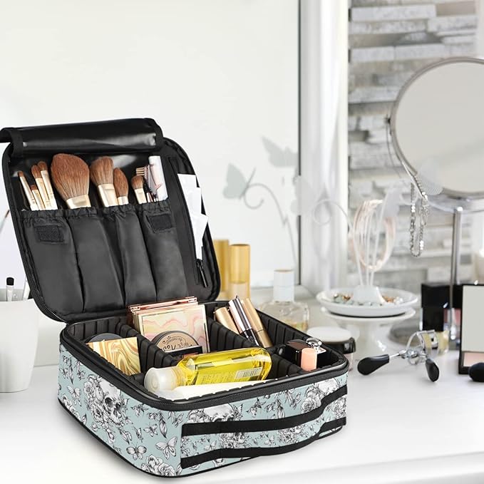 MNSRUU Women Makeup Bag Vintage Goth Skull Makeup Bag Organizer Travel Cosmetic Bag for Teenage Girl Clear Make Up Bags with Zipper