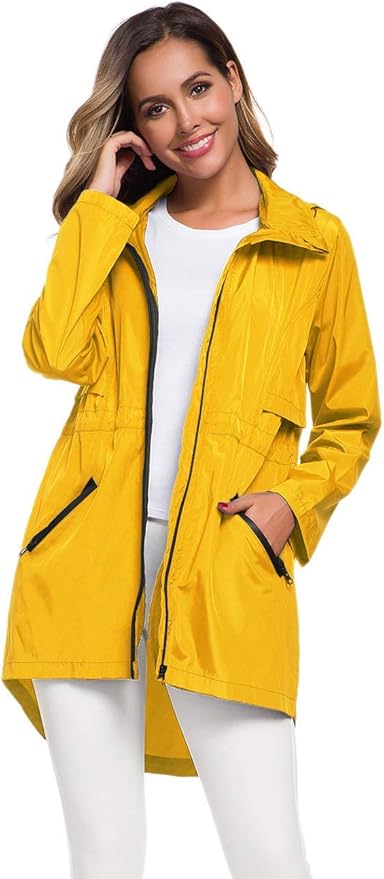 Avoogue Women's Long Raincoat with Hood Outdoor Lightweight Windbreaker Rain Jacket Waterproof