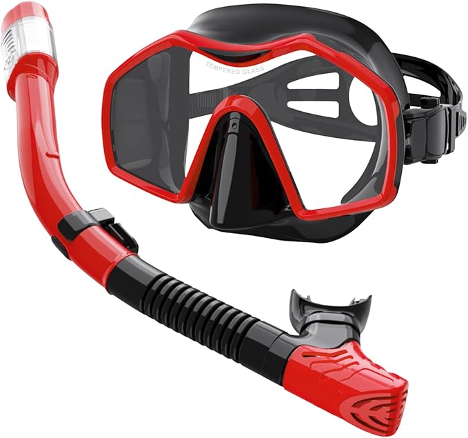 Snorkeling Gear for Adults,Dry-Top Snorkel Mask Set with Tempered Glass,Anti-Fog & Anti-Leak Panoramic Swim Mask,Adjustable Snorkel Kit with Carry Bag for Scuba Diving,Swimming,Travel