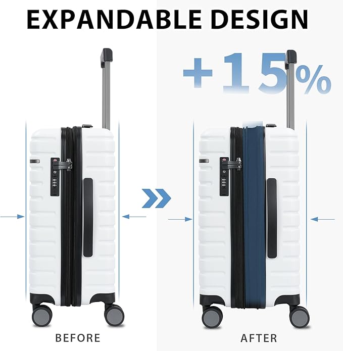 EMPSIGN Carry On Luggage with Spinner Wheels, Hard Shell Carry-On Expandable Suitcase 21x14x9 Airline Approved & Built-in TSA Lock, Durable Travel Rolling Suitcase, Carry-On 20-Inch, White