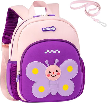 Padgene Toddler Harness Backpacks Safety Leash Kids Anti Lost Kindergarten Preschool Backpack Neoprene Lightweight Animal Schoolbag 3D Cartoon Butterfly Mini Travel Bag for Boys Girls Ages 3-5