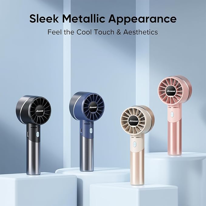AMACOOL Portable Handheld Turbo Fan, 17Hrs Runtime, 4 Speeds Wind, Cool Metal Body, Rechargeable Battery Personal Fan, Mini Pocket Fans for Girl Woman Man Travel Makeup Camping Outdoor-Black Grey