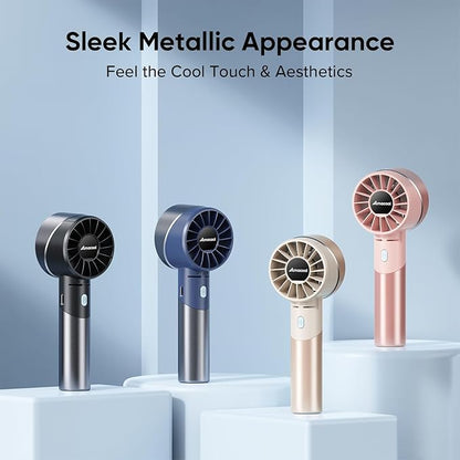 AMACOOL Portable Handheld Turbo Fan, 17Hrs Runtime, 4 Speeds Wind, Cool Metal Body, Rechargeable Battery Personal Fan, Mini Pocket Fans for Girl Woman Man Travel Makeup Camping Outdoor-Black Grey