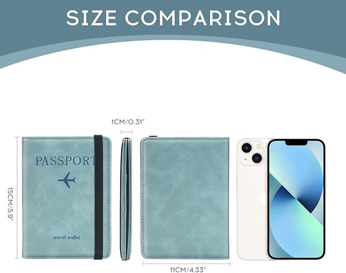 ILIYAH-Passport Cover-Passport Holder Travel Wallet-RFID Blocking Passport Case Travel Accessories Card Holder Wallet Unisex Travel Gifts(Blue)