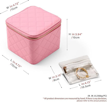 Travel Jewelry Box Organizer - Small Jewelry Case with 6 Small Velvet Zipped Pouches Pockets for Jewelry Necklaces Rings Earrings Storage(Pink)