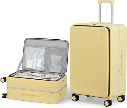 mixi 26 Inch Large Checked Luggage PC Hard Shell Suitcase Top Opening Aluminum Frame Travel Suitcases with Wheels, Lark Yellow