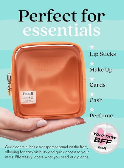 Embla London Makeup Bag Cosmetic Case, Clear Zipper Make Up Pouch and Toiletry Travel Tote, Cute Skincare Pouches for Women Girls, Preppy Purse Cosmetic Organizer, Mini Makeup Bags, Peach