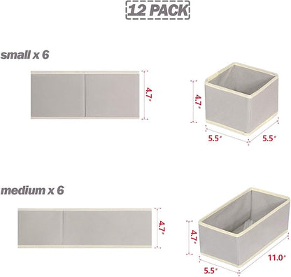DIOMMELL Foldable Cloth Storage Box Closet Dresser Drawer Organizer Fabric Baskets Bins Containers Divider for Clothes Underwear Bras Socks Lingerie Clothing, Set of 12 Grey 066