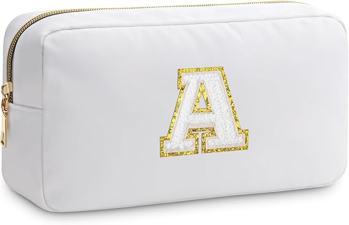 Initial A Makeup Bags Initial Letter A-Z Cosmetic Bag for Women Friends Daughter Sister Mom Inspirational Gifts Travel Toiletry Bag Christmas Birthday Gifts for Her Bridesmaid Bff Makeup Pouch A