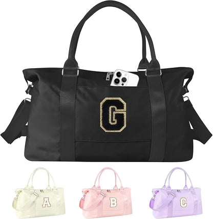 Dance Gym Duffel Bag for Teen Girls, Personalized Initial Travel Weekender Bag,Cute Overnight Carry On Duffle for Women,Sports Travel Cheer Bag,Monogram Christmas Gifts for Tween Preppy(black-G)