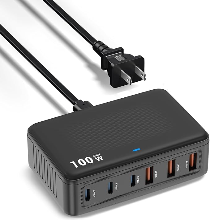 USB C Charger Block Charging Station, 100W 6Port GaN Fast Charging Brick Hub PD 3.0 USB C QC USB A Charger Cube Box Wall Charger Power Adapter for iPhone 16 15 14 13 Pro Max iPad Samsung Android Pixel