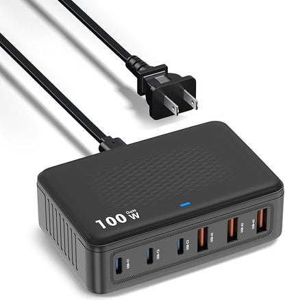 USB C Charger Block Charging Station, 100W 6Port GaN Fast Charging Brick Hub PD 3.0 USB C QC USB A Charger Cube Box Wall Charger Power Adapter for iPhone 16 15 14 13 Pro Max iPad Samsung Android Pixel