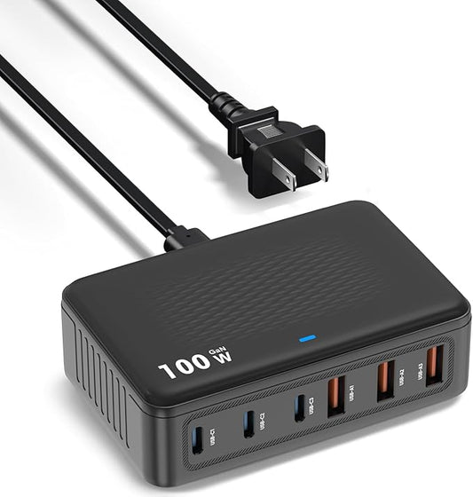USB C Charger Block Charging Station, 100W 6Port GaN Fast Charging Brick Hub PD 3.0 USB C QC USB A Charger Cube Box Wall Charger Power Adapter for iPhone 16 15 14 13 Pro Max iPad Samsung Android Pixel