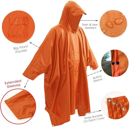 Cosmine Hooded Rain Poncho for Adult with Pocket, Waterproof Lightweight Unisex Raincoat Jacket for Hiking Camping Emergency