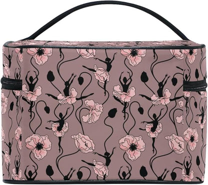 Makeup Bag, Poppy Flower Dancing Girl Travel Makeup Organizer Bag Cosmetic Cases Toiletry Bags for Girl Women Ladies