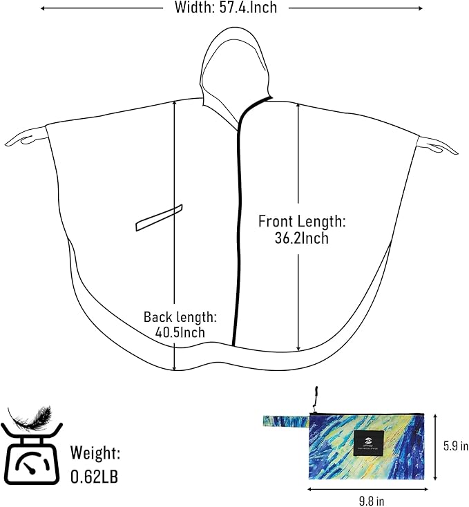 SaphiRose Unisex Rain Poncho Waterproof Raincoat Hooded for Adults Women with Pockets