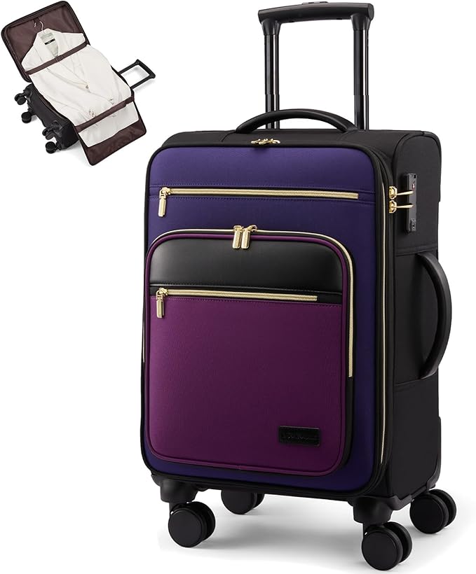 LOVEVOOK Carry on Suitcase 22x14x9 Airline Approved,20 inch Lightweight Waterproof Suitcases with 360° silent swivel wheels, TSA Lock and Compartment, travel Suitcase Black-violet-indigo-Purple
