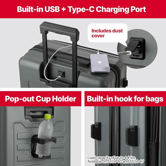 LEGEND WALKER LW 5524 Hardshell Expansion Front-openning, USB port,Cup-holder Spinner Luggage
