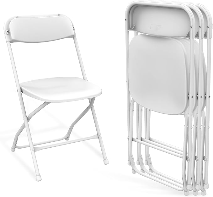 Folding Chairs 4 Pack, Outdoor Portable Foldable Chair with Steel Frame, 350lbs Capacity Heavy Duty Metal White Plastic Folding Chairs for Patio, Picnic, Kitchen, Dining