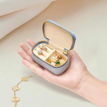 TAIMY Mini Jewelry Travel Case, Velvet Small Travel Jewelry Box, Portable Jewelry Travel Organizer Box for Rings Earrings Necklaces, Gifts for Women Girls(Blue)