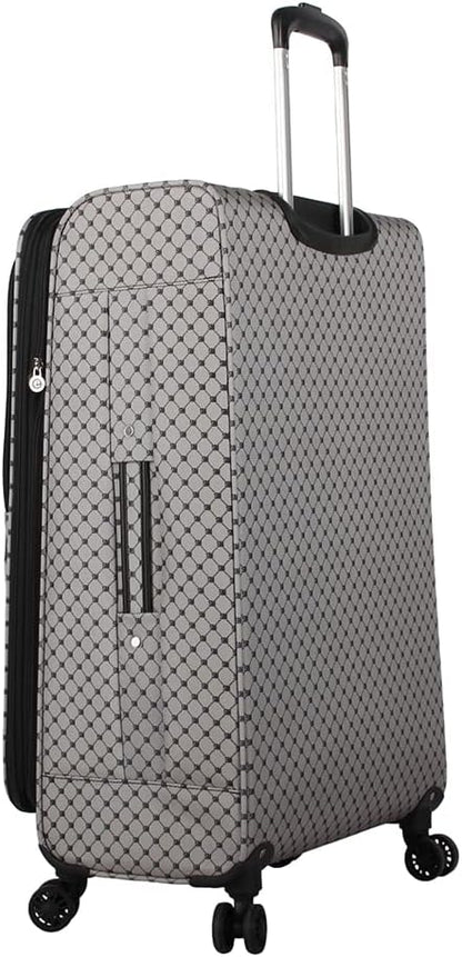 Steve Madden Designer Luggage - Checked Large 28 Inch Softside Suitcase - Expandable for Extra Packing Capacity - Lightweight Bag with Rolling Spinner Wheels (Noble Black/Grey, 28in)