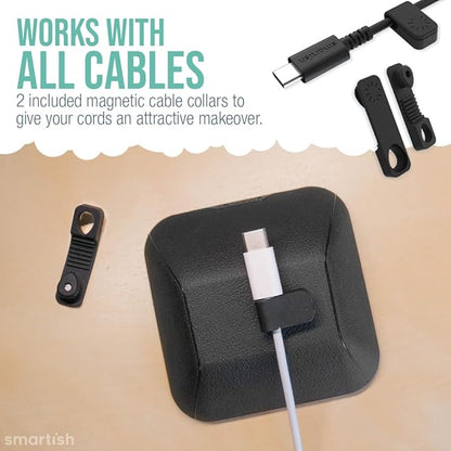 Smartish® Magnetic Cord Holder - Cable Wrangler Organizer Stocking Stuffer with Magnet Clips for Charger Management on Desktop, Nightstand for USB-C + Lightning - Black Tie Affair
