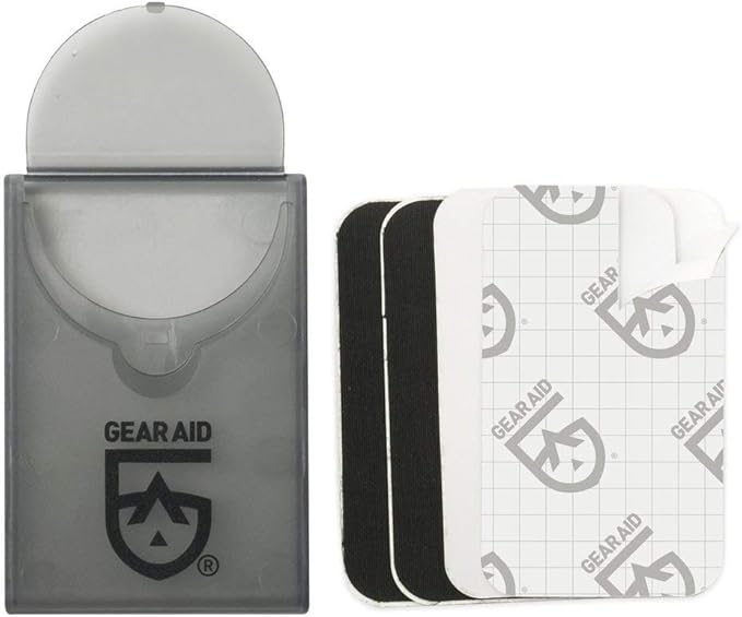 GEAR AID Tenacious Tape Mini Patches with Peel-and-Stick Adhesive to Fix Holes and Tears in Winter Gear, Down Puffer Jackets, Sleeping Bags, Tents, and Rain Gear, Black and Clear
