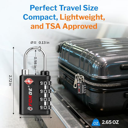 Forge Dual-Opening: Key or Combination Lock, TSA Approved Lock for Luggage, Pelican case, Travel, Gym, School, Luggage Combination Lock, Travel Bag Lock (Black 10 Pk)