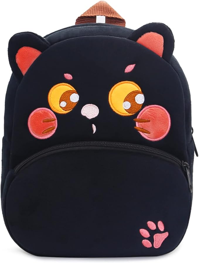 Cute Toddler Backpack,Cartoon Cute Animal Plush Backpack Toddler Mini School Bag for Kids Age 2-4 Years Old(Black Cat)