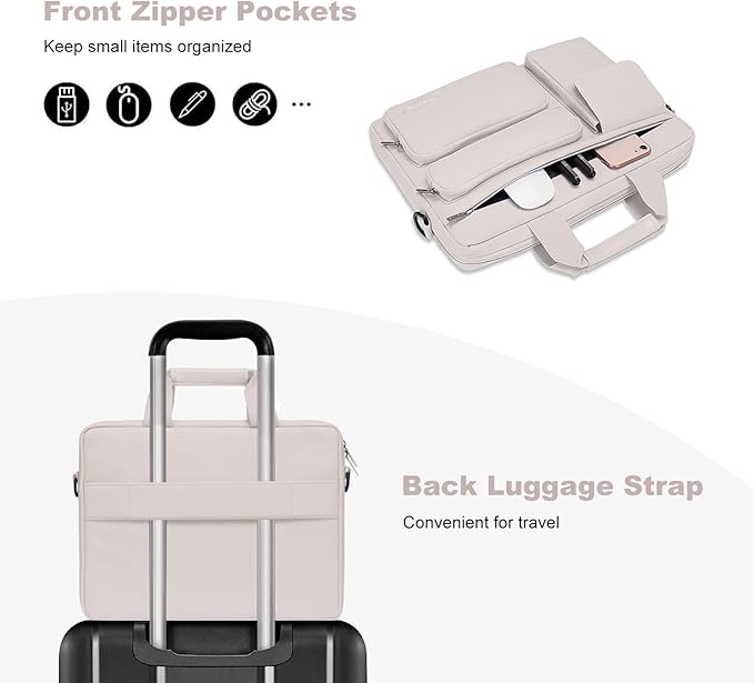 MOSISO Laptop Shoulder Bag 15.6 inch, 15-15.6 inch Computer Bag Compatible with MacBook Pro 16 inch, HP, Dell, Lenovo, Notebook with 2 Raised&1 Flapover&1 Horizontal Pocket&Handle&Belt, Stone Gray