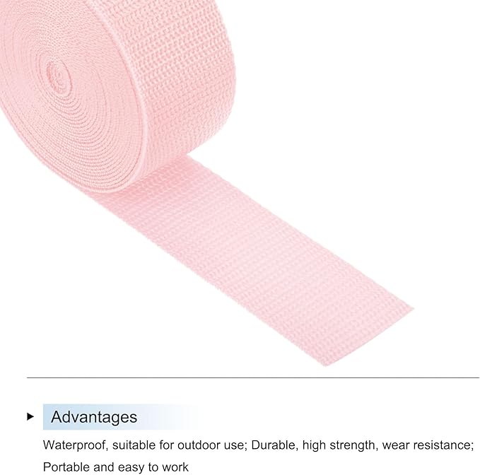 MECCANIXITY Lightweight Polypropylene Webbing Strap 1 1/2" 5 Yard Backpack Strapping Band Pale Pink for Outdoor Luggage Cargo Straps
