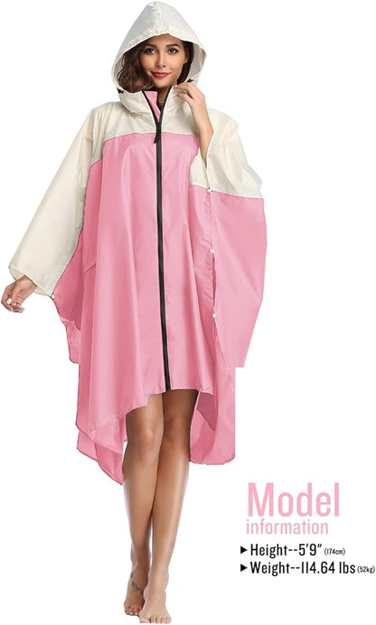 SaphiRose Unisex Rain Poncho Waterproof Raincoat Hooded for Adults Women with Pockets